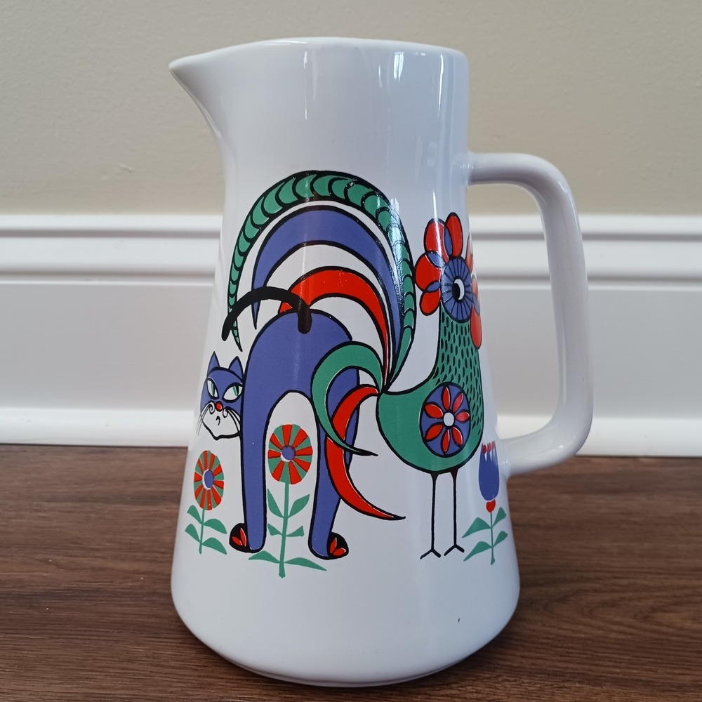 8" Waechtersbach Vintage Mid-Century Modern Pitcher Cat Rooster West Germany - Picture 3 of 10